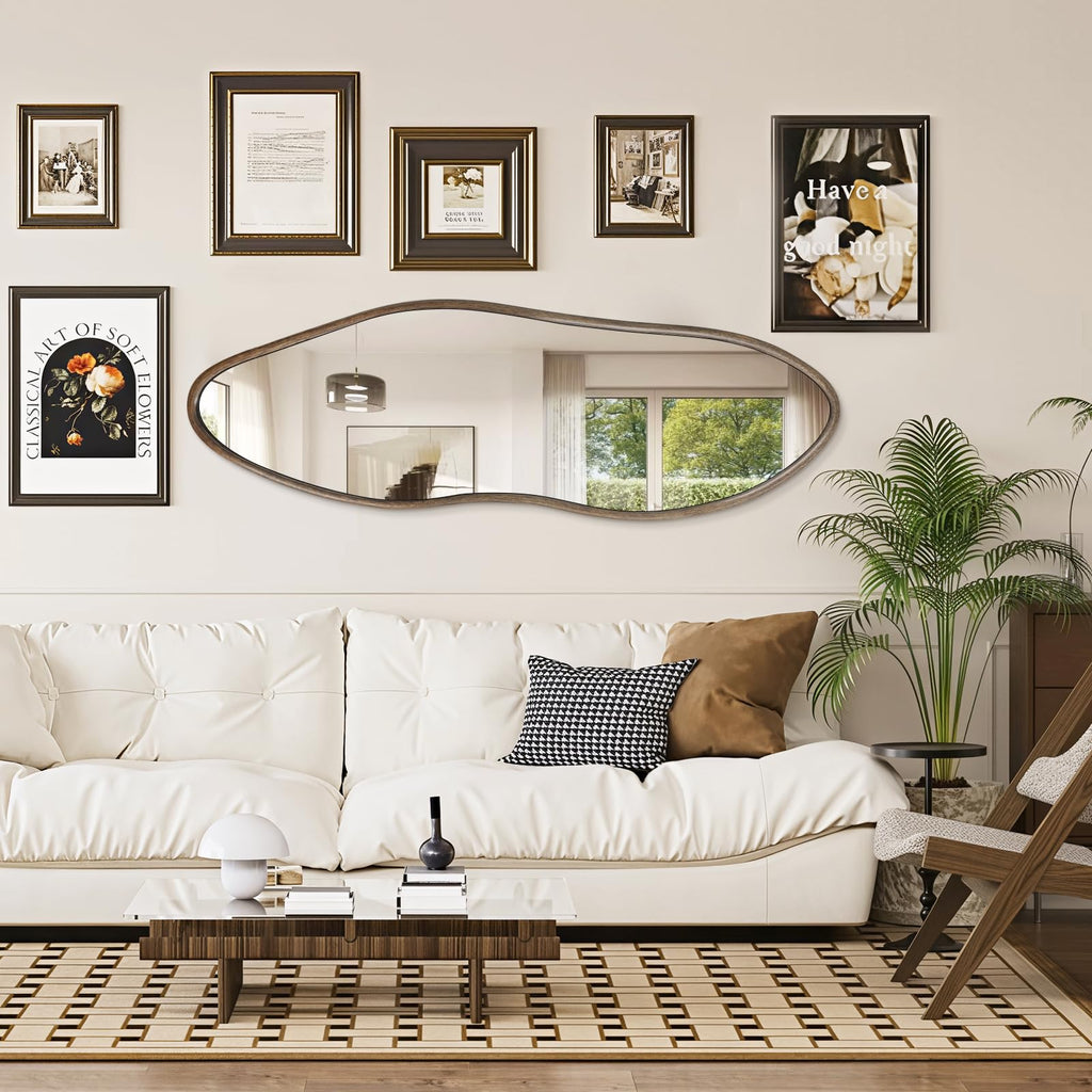 65"x22" Irregular Full Length Mirror, Rustic Wood Full Body Mirror