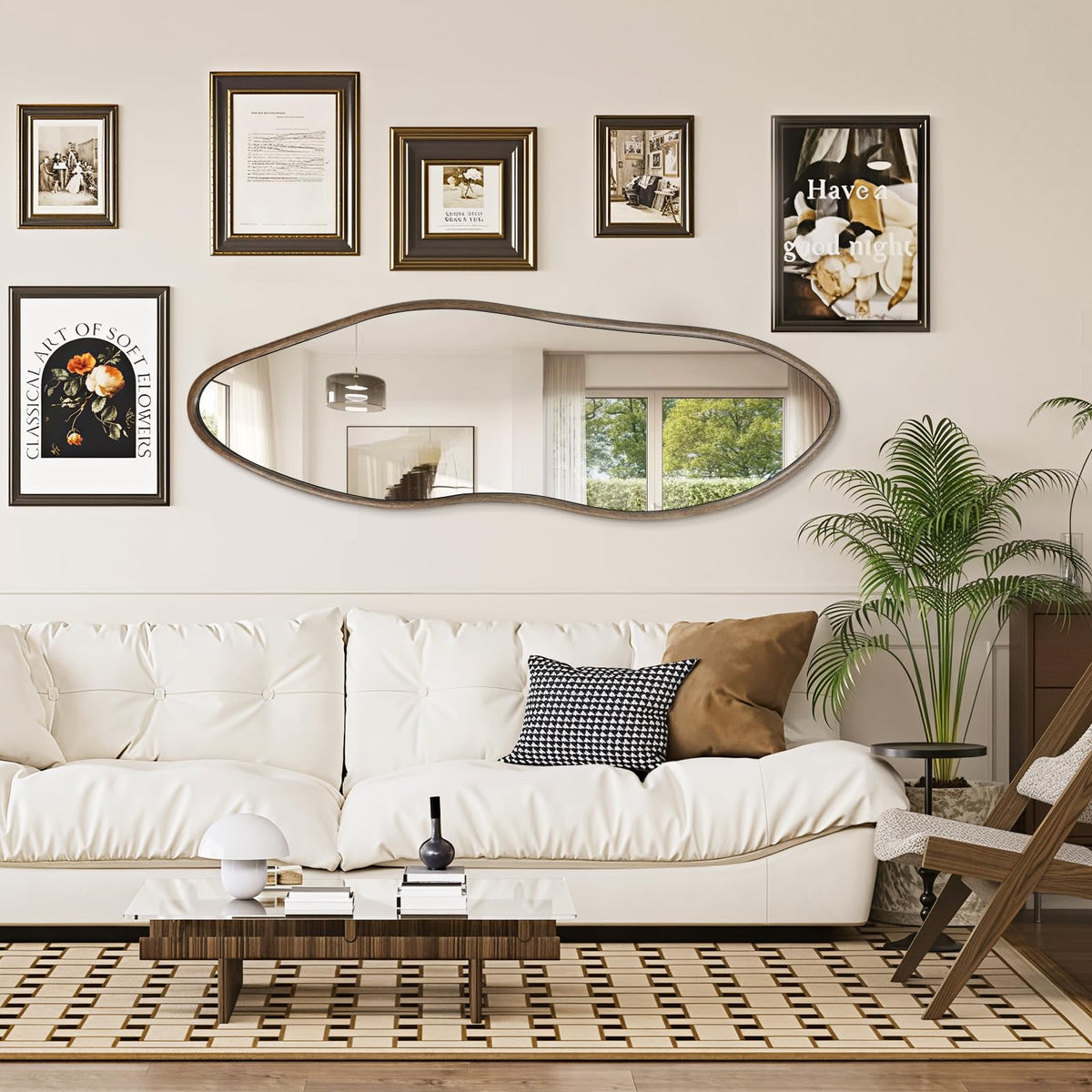65"x22" Irregular Full Length Mirror, Rustic Wood Full Body Mirror