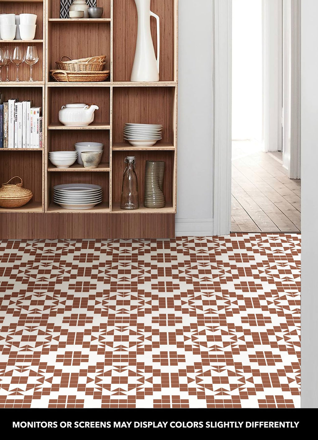 Terracotta Matias Peel and Stick Floor Tiles, Geometric Vinyl Floor Tiles, Water Resistant, 12 in x 12 in, Pack of 10