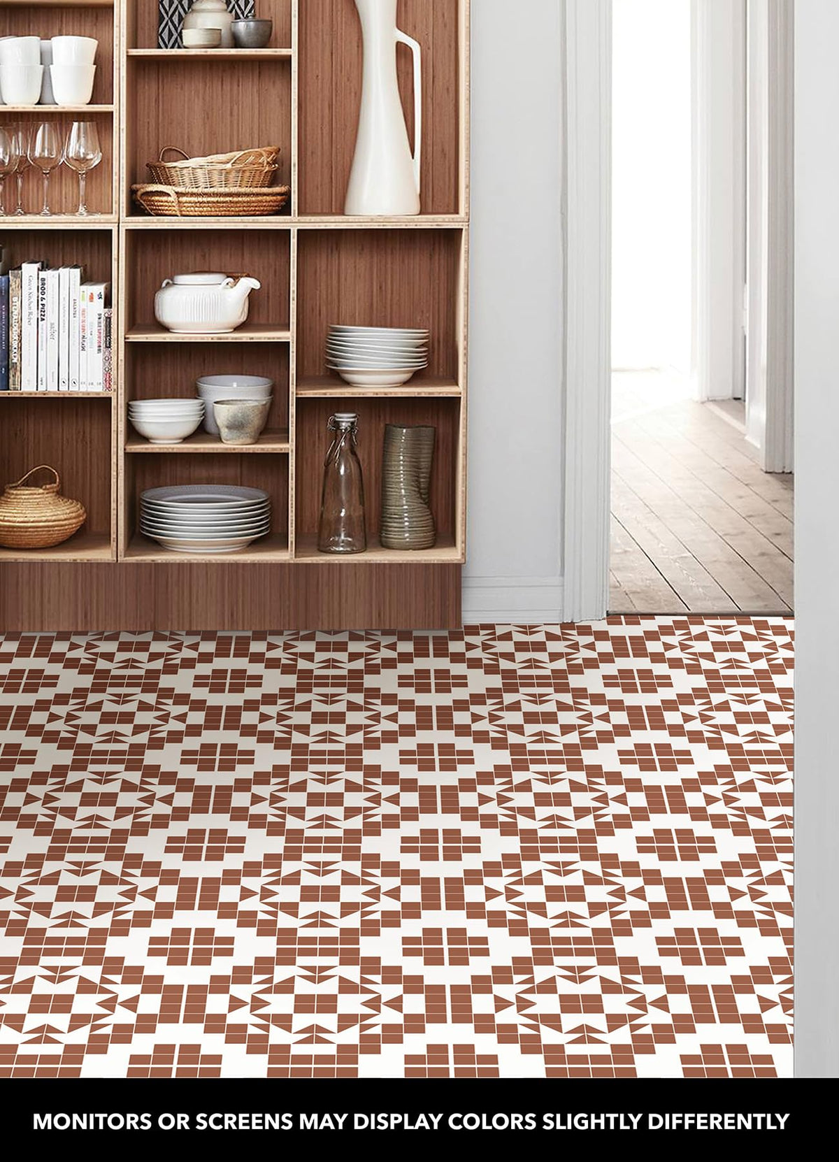 Terracotta Matias Peel and Stick Floor Tiles, Geometric Vinyl Floor Tiles, Water Resistant, 12 in x 12 in, Pack of 10