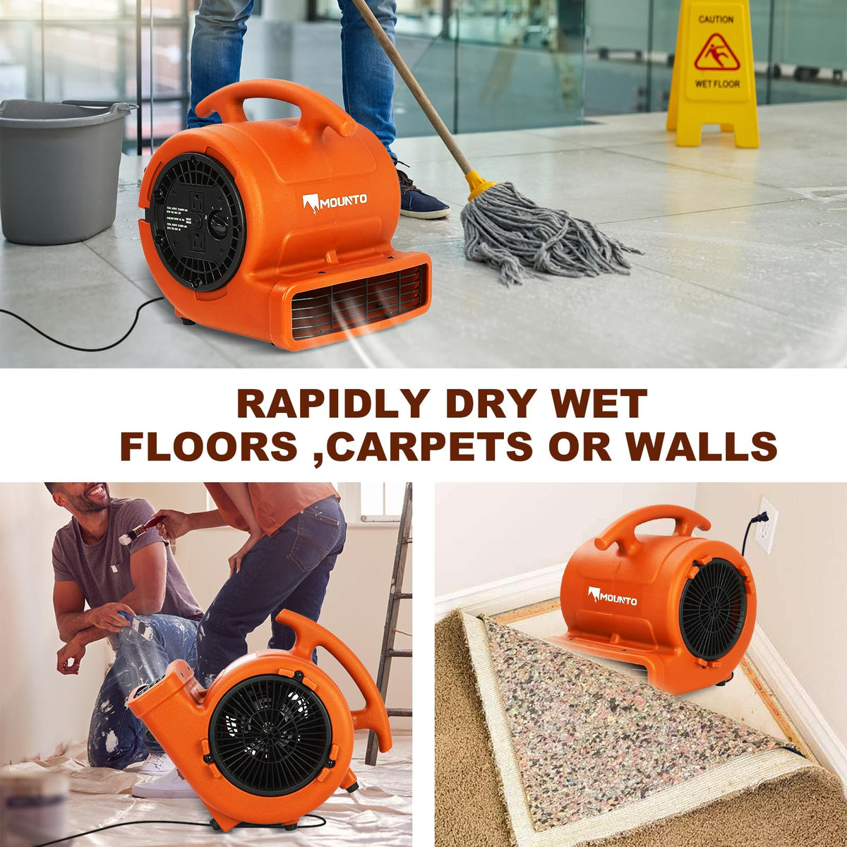 1/4hp 1000CFM 2 Speed Air Mover Carpet Dryer Floor Fan Cooling Fan (Orange)