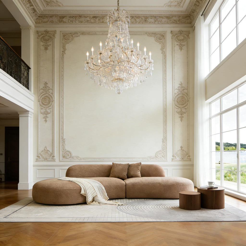 135.4" Oversized Luxury Curved Sofa, Modern Sectional Couch Boucle, Camel