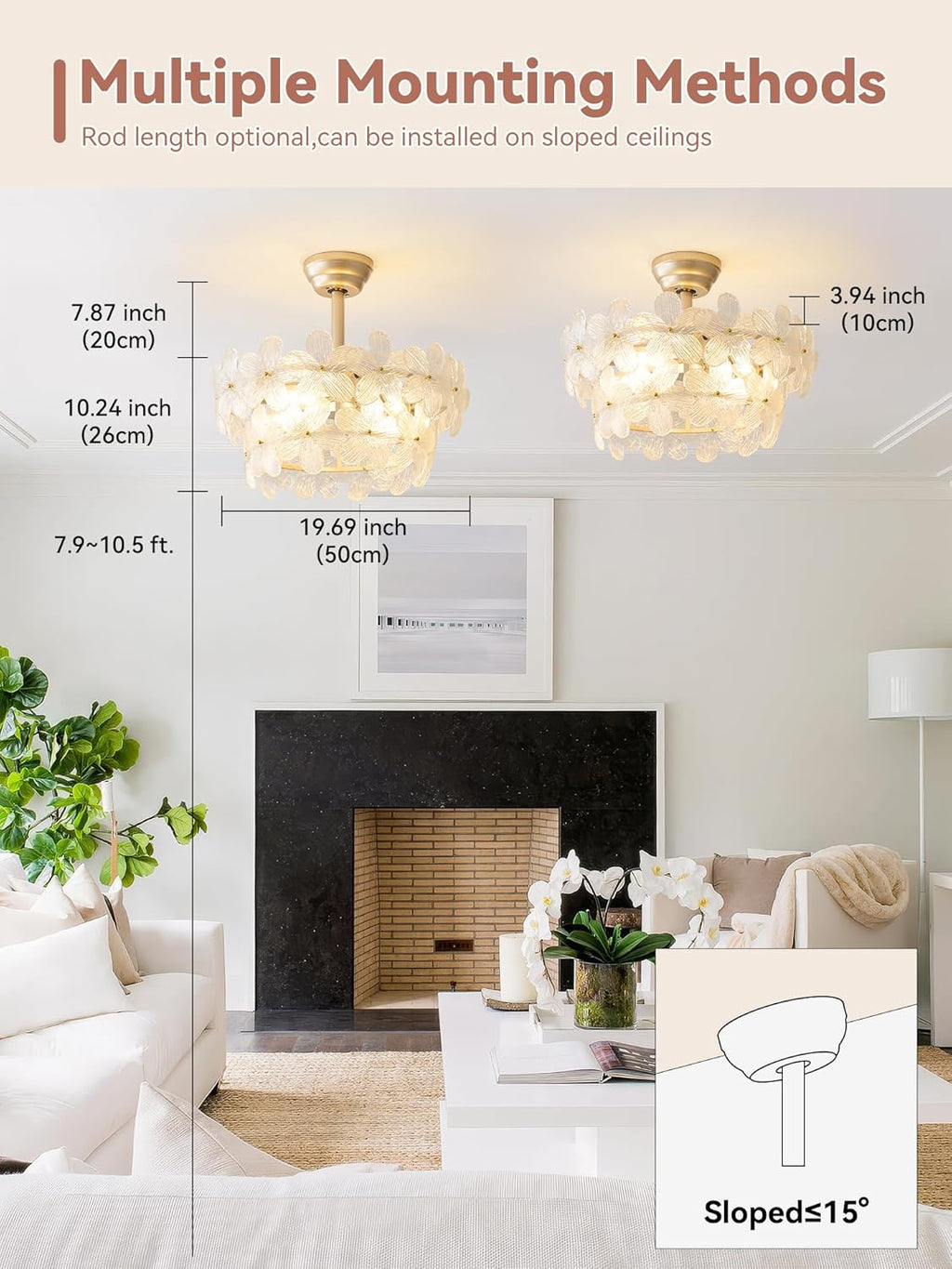 20" Gold Crystal Ceiling Fan with Light & Remote
