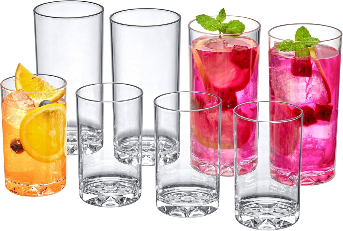 Liberty - 8-Ounce and 16-Ounce Plastic Tumblers (Set of 8), Plastic Drinking Glasses, Reusable Plastic Cups
