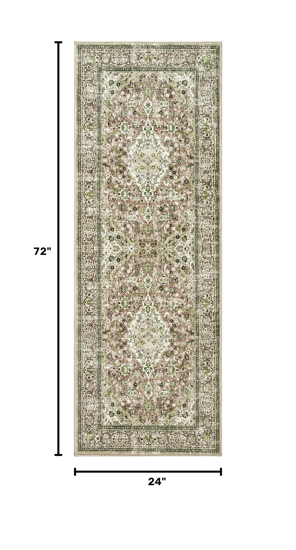Washable Runner Rug, Sage Green Rugs Non Slip, Indoor Low Pile Carpet with Rubber Backing Kitchen Bathroom