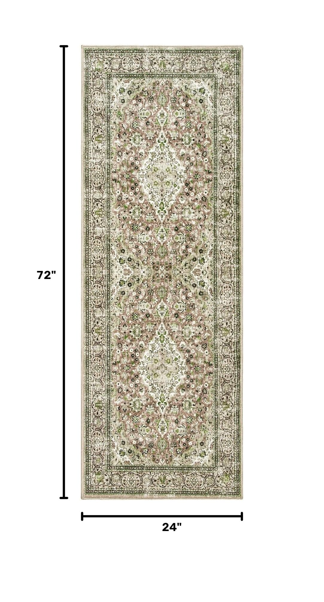 Washable Runner Rug, Sage Green Rugs Non Slip, Indoor Low Pile Carpet with Rubber Backing Kitchen Bathroom