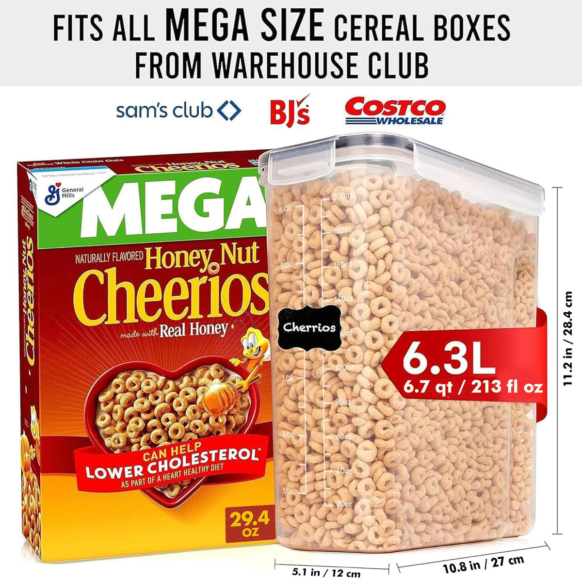2 Pack (6.3L / 213OZ) EXTRA Large Airtight Food Storage Cereal Containers for Bulk Food Storage BPA-Free Plastic