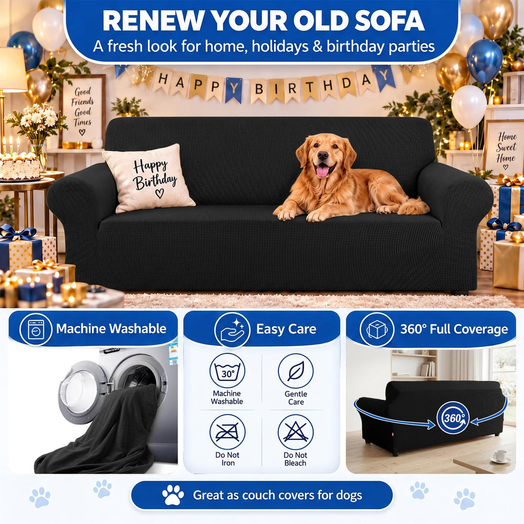 Stretch Couch Covers for Sofa, 3 Cushion Couch Slipcover, Black