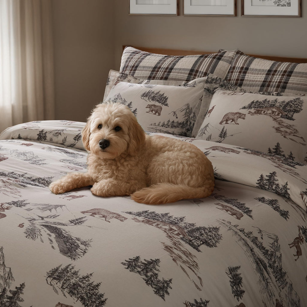 Lodge Toile Comforter Set - Comforter (90 x 94in.) Two Standard Pillow Cases (26x20in.) - Toile - Brown