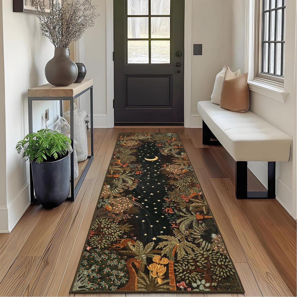 2.5x8 Jungle Hallway Runner Rug, Soft Brown Animal Long Kitchen Runner Non Slip Entryway Rug Farmhouse Thin Laundry