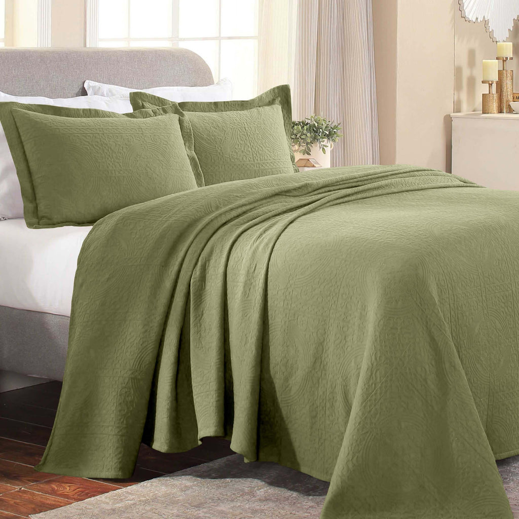 Cotton Bedspread, Jacquard Woven Matelasse Bedding Twin, Sage