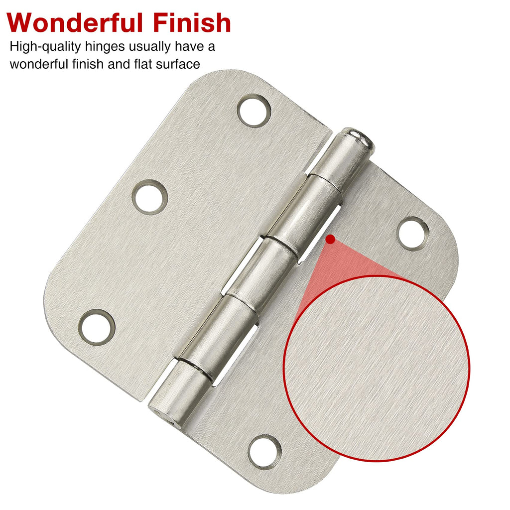 3.5 Inch Door Hinges Brushed Nickel 3 1/2" 5/8" Radius 24 Pack