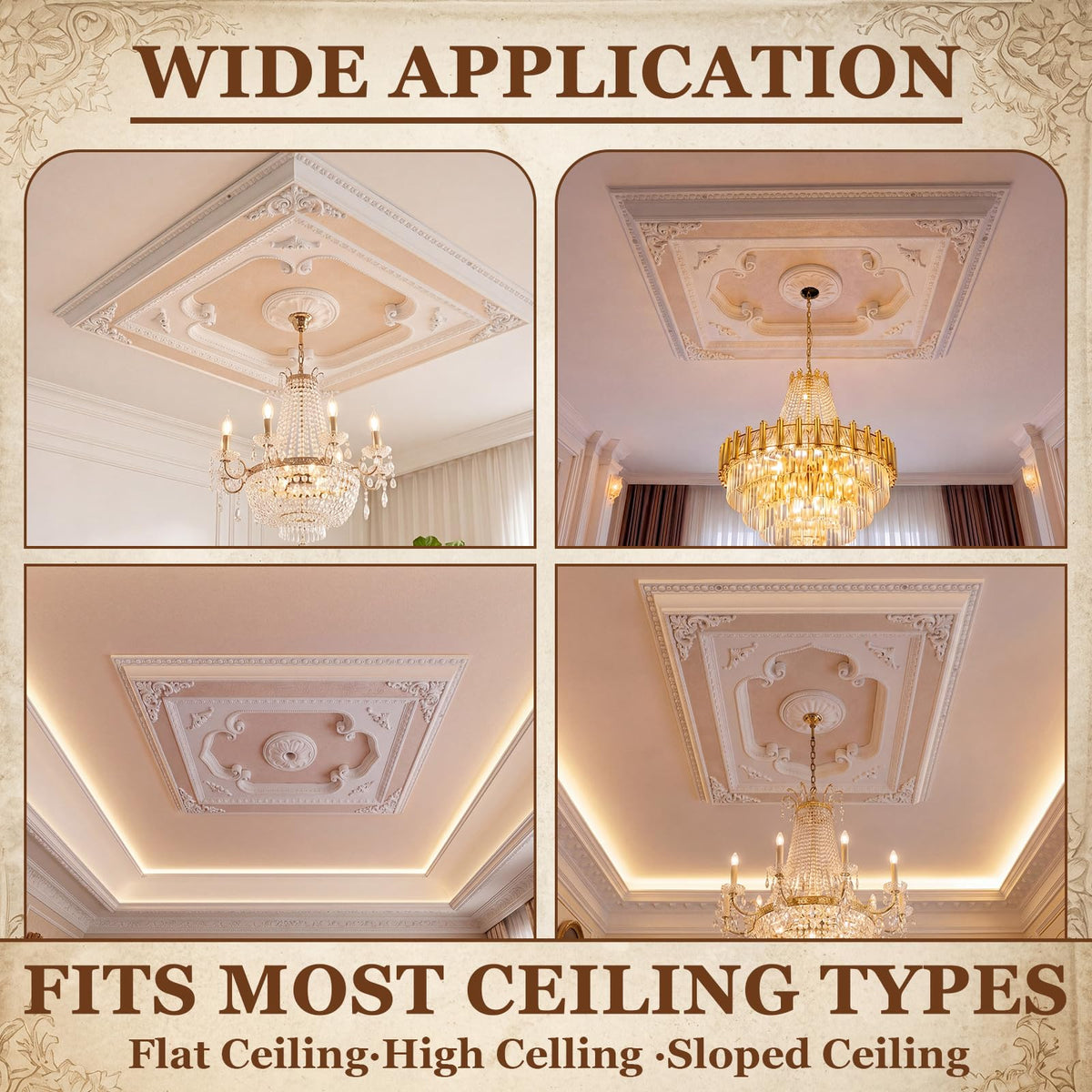 35.5 x 27.5 Inch White Ceiling Medallion, Square Rococo Palace