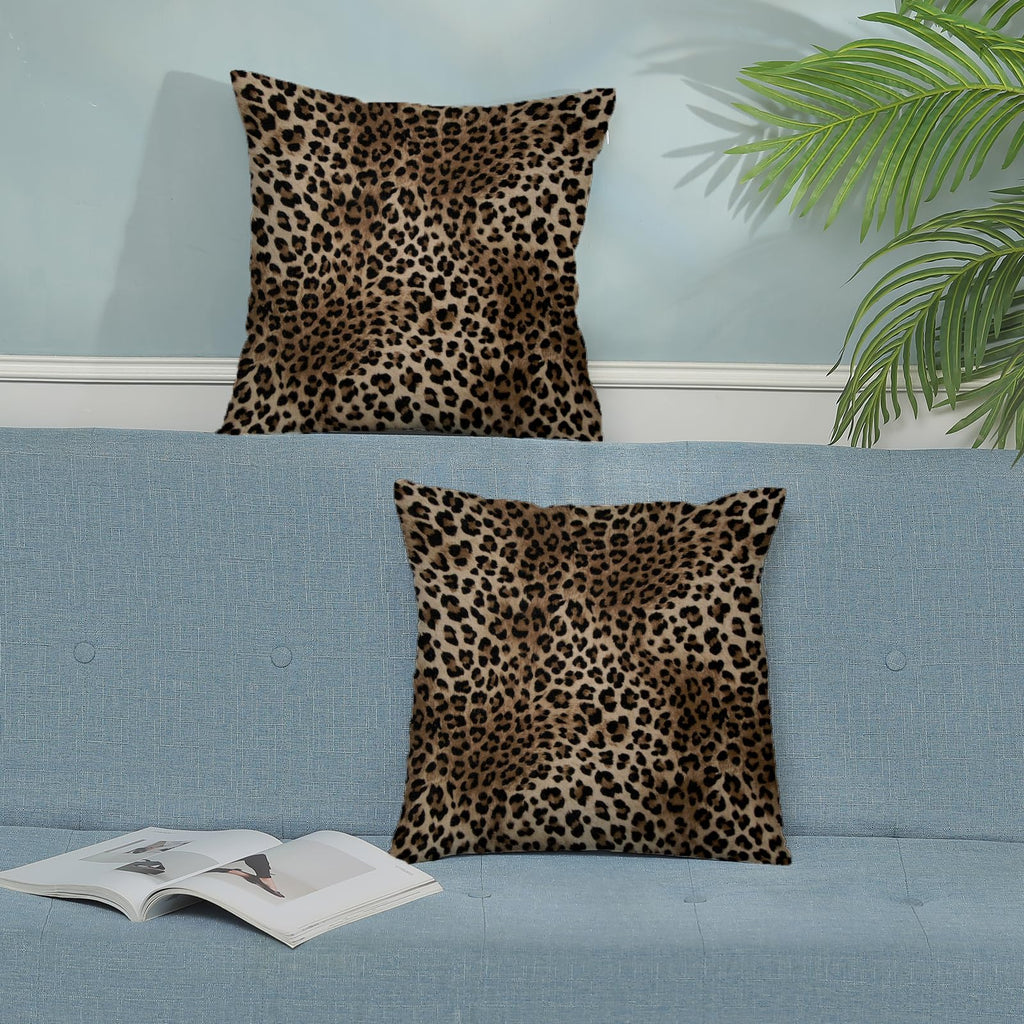 Brown Leopard Print Pillow Covers 20x20 Inch 2 Pcs Beige Animal Skin Cheetah Print Decor Throw Pillows Modern Outdoor