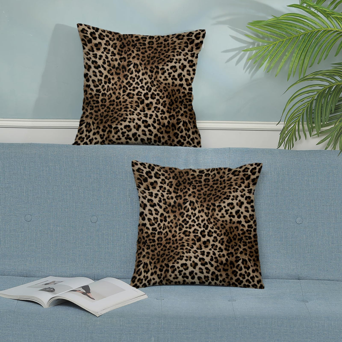 Brown Leopard Print Pillow Covers 20x20 Inch 2 Pcs Beige Animal Skin Cheetah Print Decor Throw Pillows Modern Outdoor