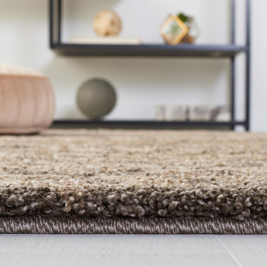 Florida Shag Collection Area Rug - 4' Square, Smoke & Beige, Damask Design, Non-Shedding & Easy Care, 1.2-inch Thick
