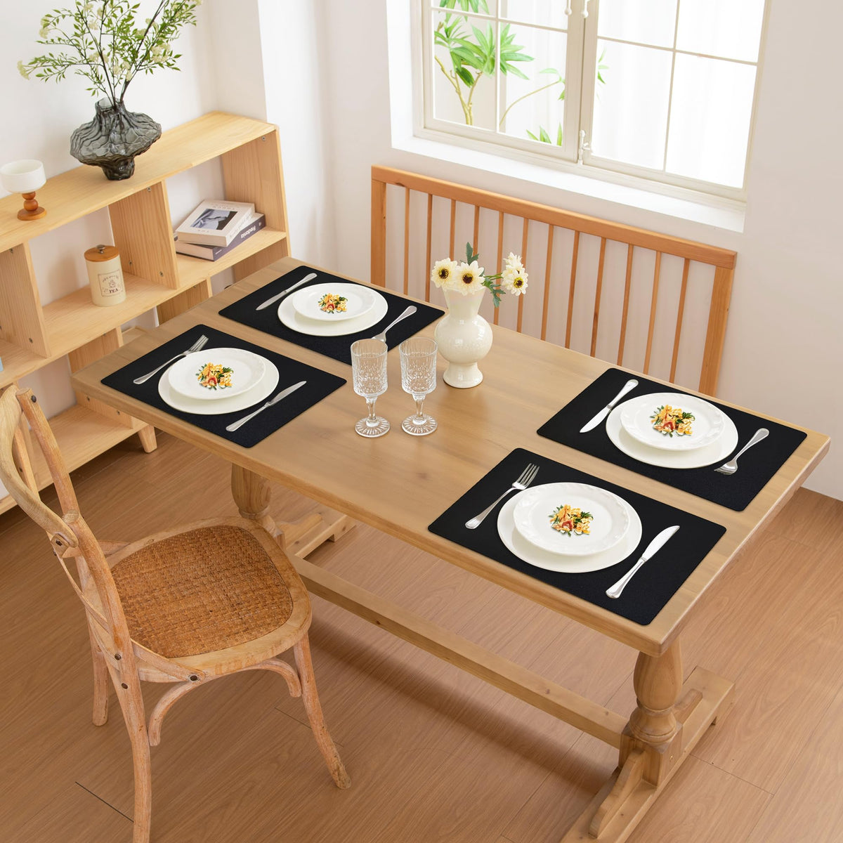 Faux Leather PU Placemats Set of 12 (Black,11.8" x 17")