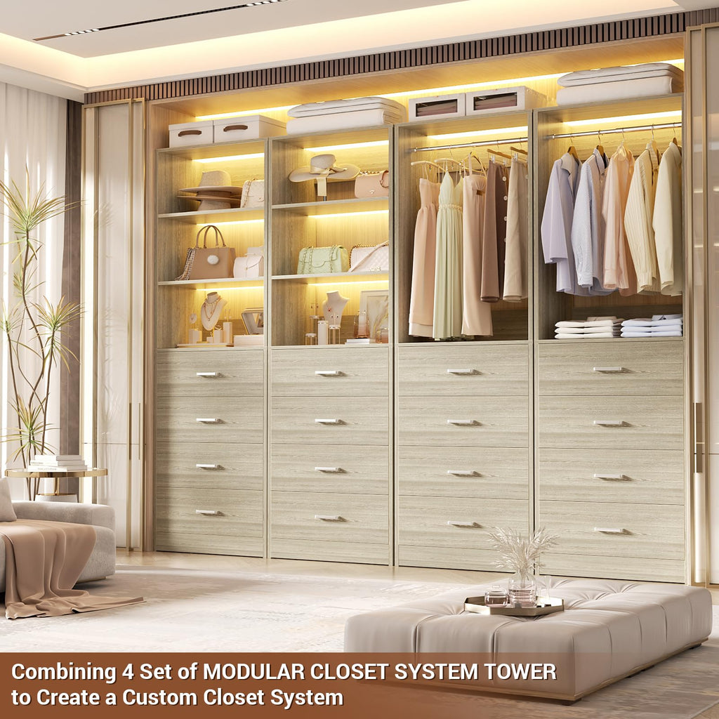 Closet Drawer System, 21.3" Wood Closet Organizer System,White Oak