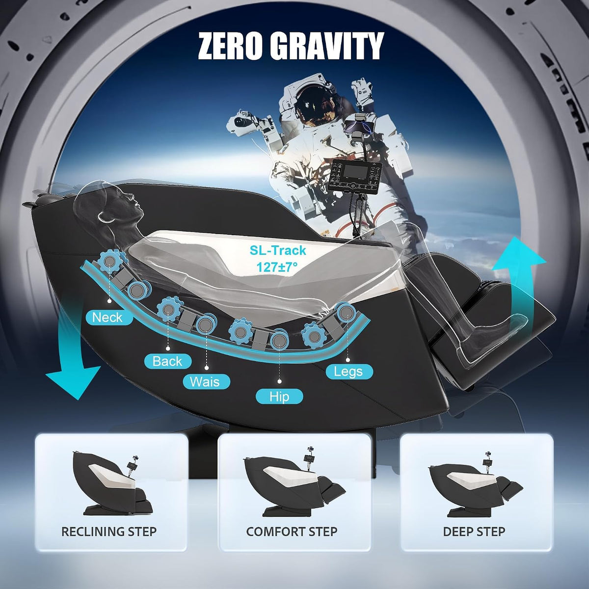 Massage Chair Full Body: Zero Gravity with SL Track, 3D Robot Hands, Heat, Airbag Massage, Foot Roller, Bluetooth