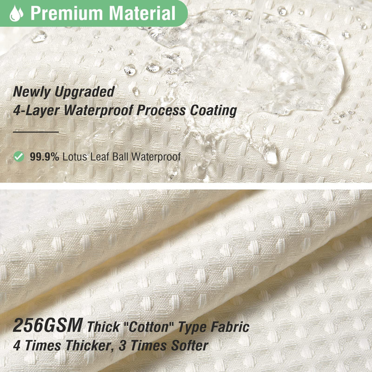 Extra Long Waffle Shower Curtain 256 GSM Fabric 72x96 Cream/Ivory