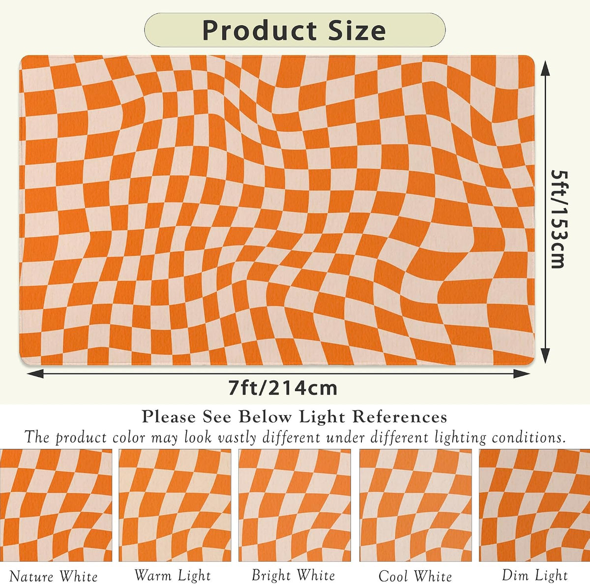 Orange Checkered Area Rug,Autumn Washable Area Rug 5x7 Large Rugs Non-Slip Soft Low Pile Carpet Rug Bedside Dining