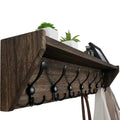 Coat Rack Wall Mount with Shelf, 35" Long Wall Shelf with Hooks Underneath, 7 Triple Hooks, Weathered Brown