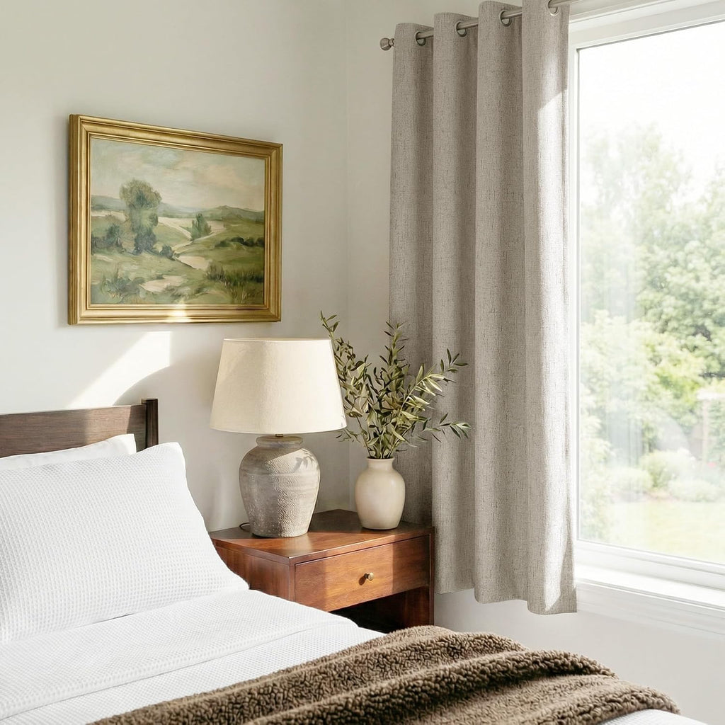 100% Blackout Linen Ivory Curtains, White Liner Composite Grommet Bedroom Window Treatments Relax Home