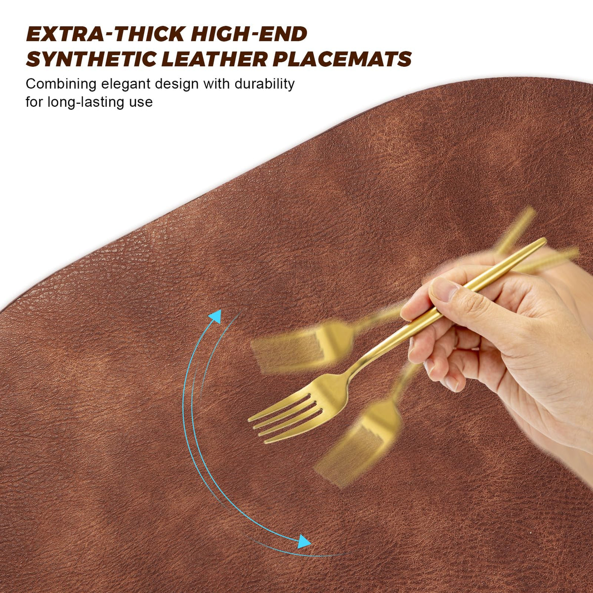 UnivoColors Placemats Round Faux Leather Placemats Set of 4-Waterproof-Wipe Clean-Heat Resistant-Anti Slip Dining