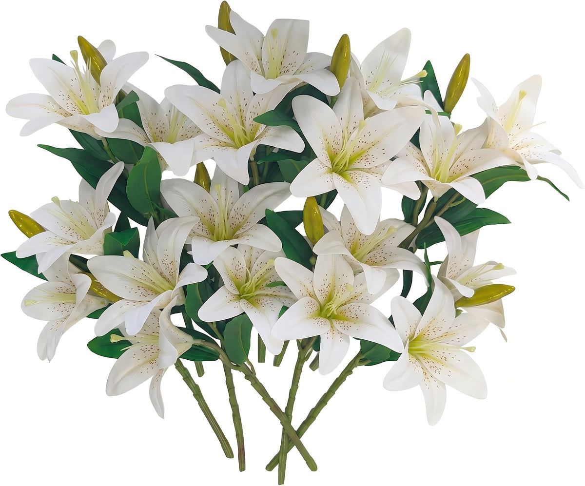 Artificial Lilies Flowers, 9 Pcs Faux Lily Flowers, 16''Tiger Lily Branches with 2 Full Blooms and 1 Bud, Faux Fake