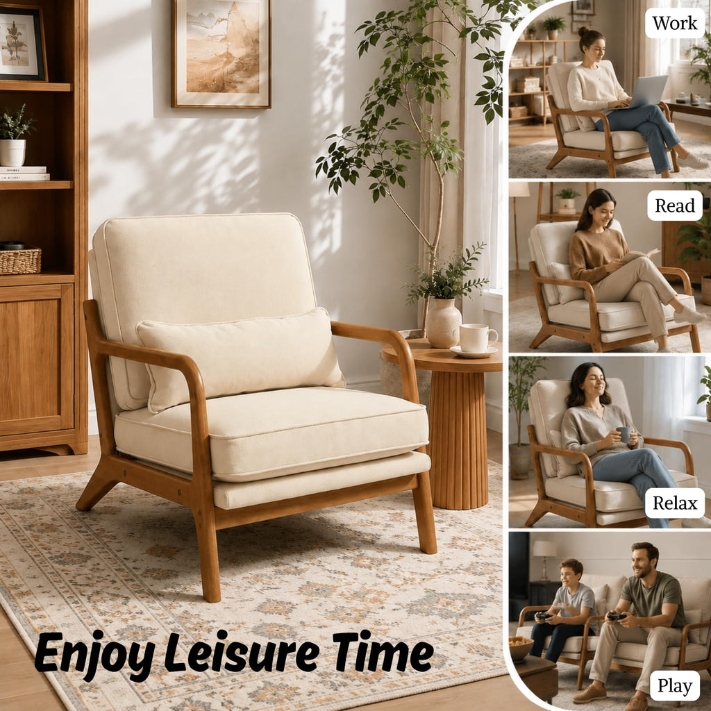 Mid-Century Modern Accent Reading Chair, Beige