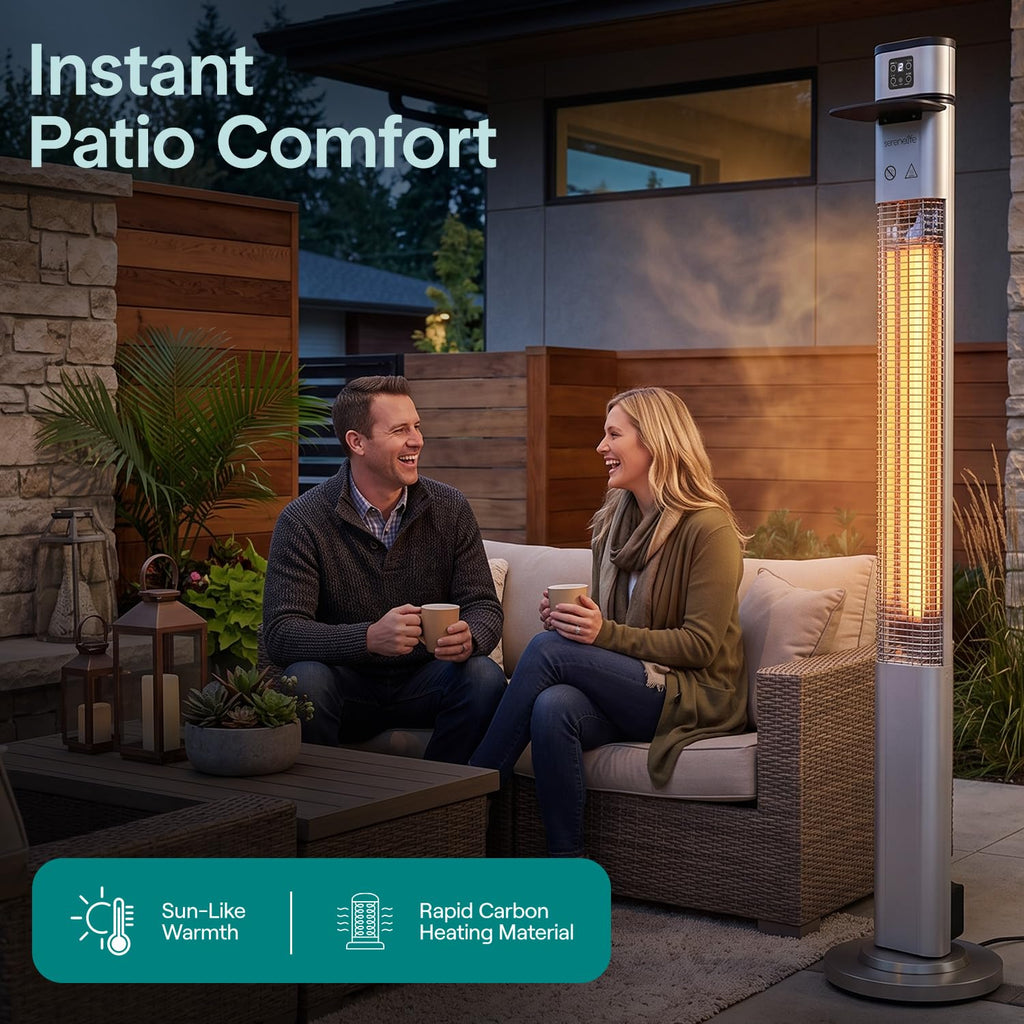 Infrared Patio Heater, 1500W Electric Standing with Remote Control, IP44 Approved, Odorless, Three Power Settings