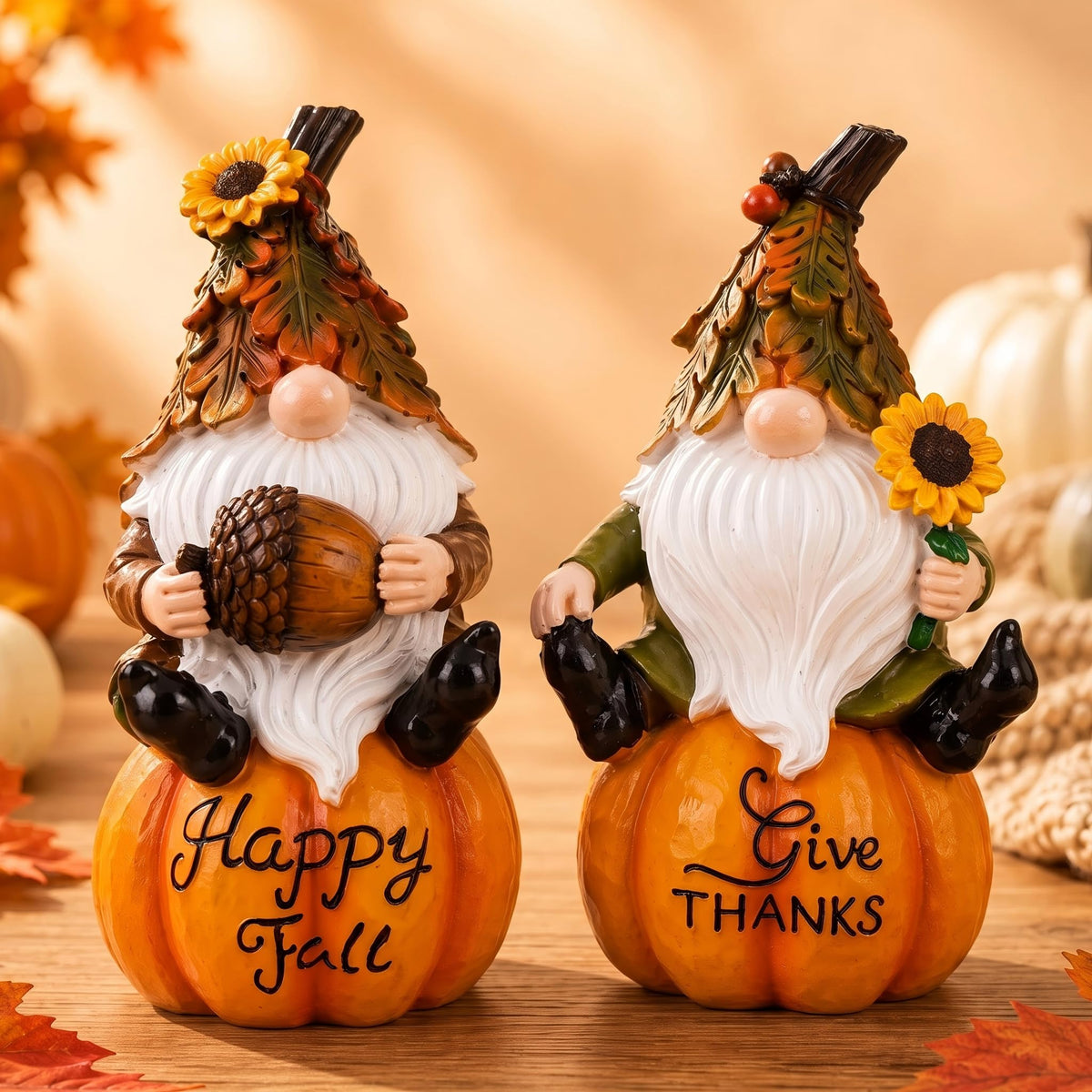 Fall Gnomes Figurines Set of 2, Pumpkin Thanksgiving Decor