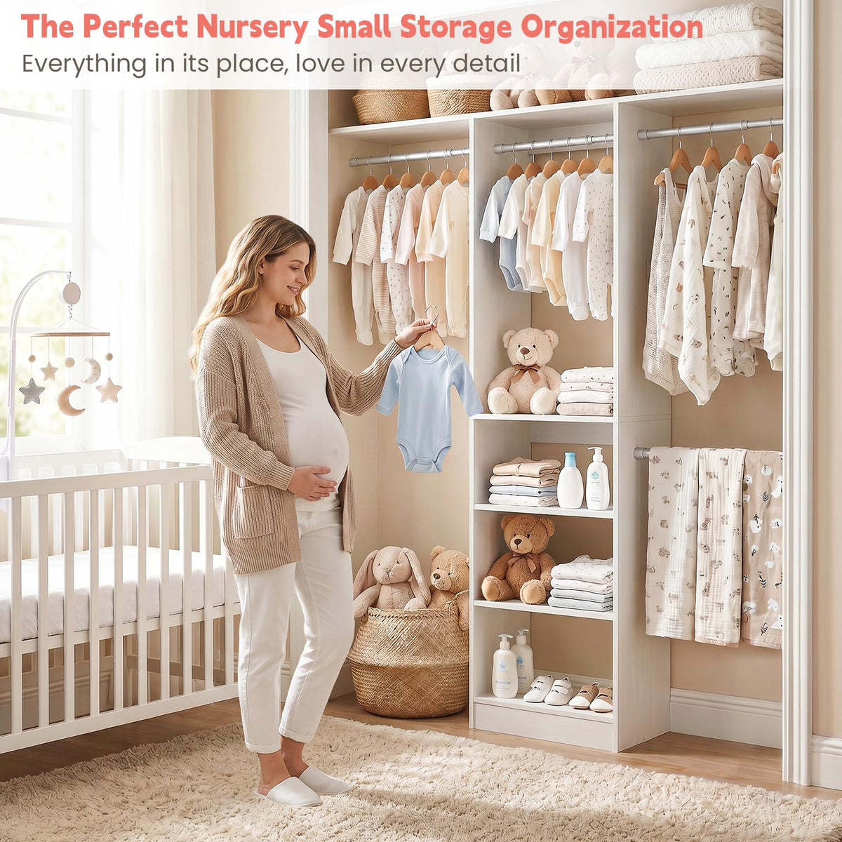 48" Small Closet System, Space-Saving Wall-Mounted Wardrobe Organizer, Mini Garment Rack for Narrow Spaces, Morning