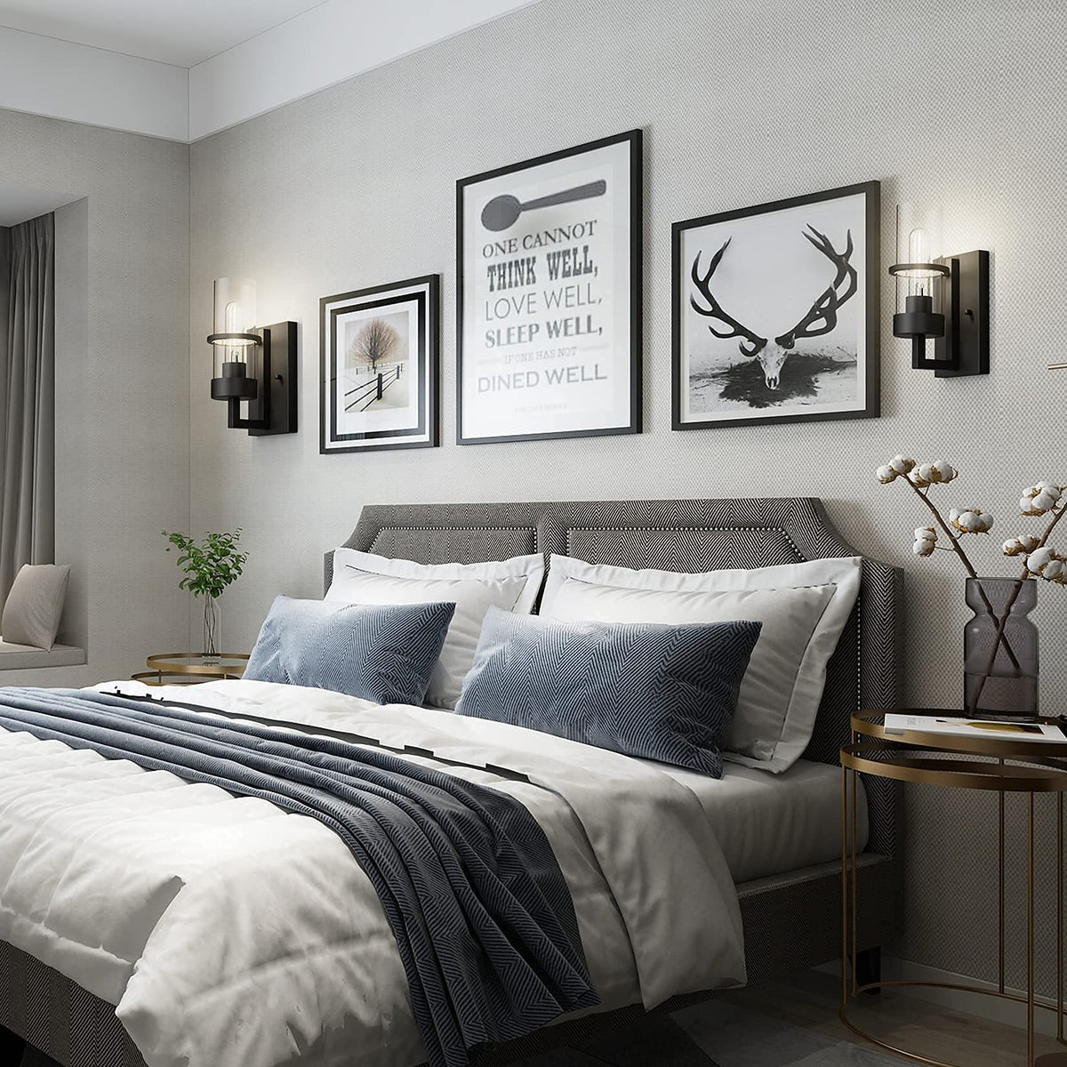 Black Wall Light Fixtures,Industrial Wall Sconces Clear Glass Wall Mount Sconce,Wall Lamp Bedroom Hallway(Bulb not