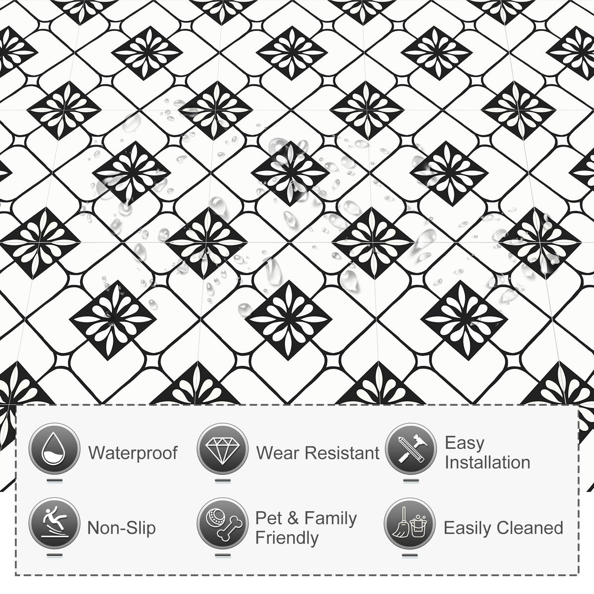 20PCS 7.87" x 7.87" Peel and Stick Floor Tile, Black