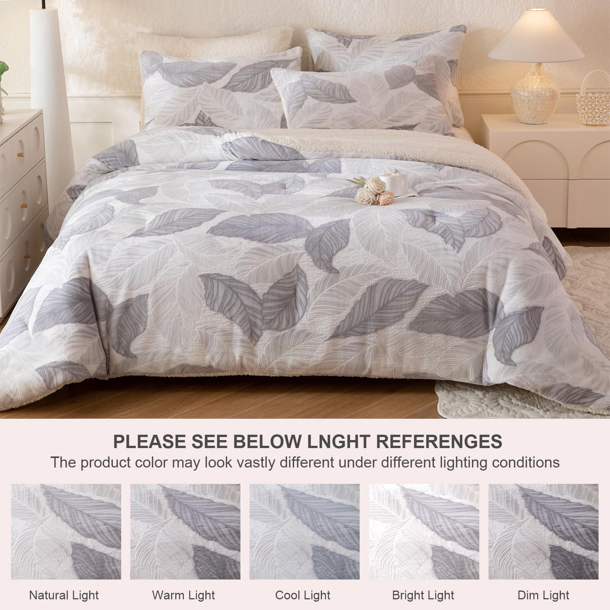 Tufted Fleece Comforter Set - Super Soft Warm Fluffy Shaggy Bedding Sets, Leaves Jacquard Bed Set for Winter, 1