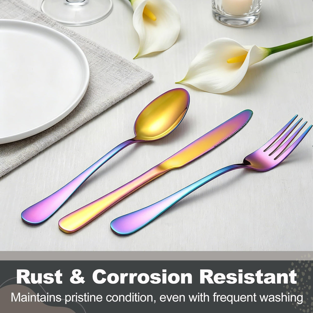 60-Piece Rainbow Flatware Set, Stainless Steel Cutlery Set for 12