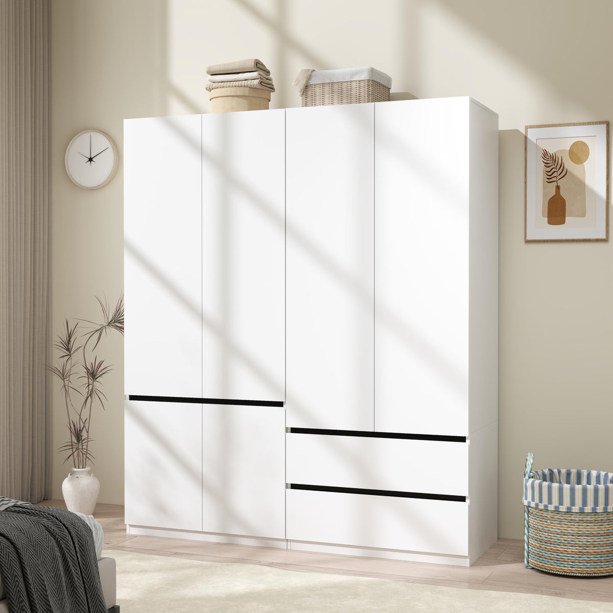 White Armoire Wardrobe Closet with 2 Drawers: 75" H x 63" W