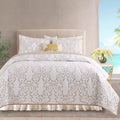 Cotton Quilt - Embroidered Beige Quilt Tan Cotton Coverlet, French Country Toile Bedding, Farmhouse Bed