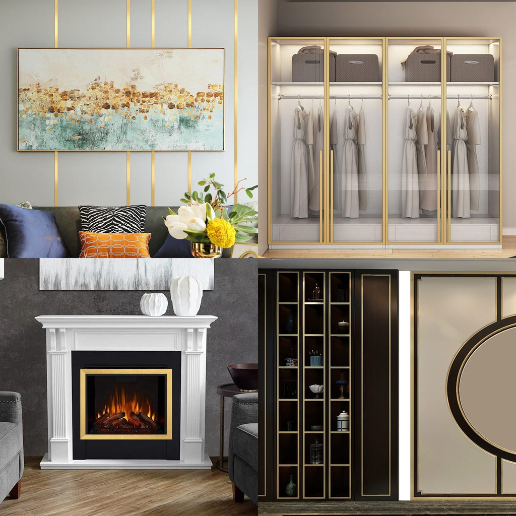 Gold Metalized Brushed Finish Molding Trim, Peel and Stick Strip for Mirror Frame, Wall, Fireplace and Home DIY