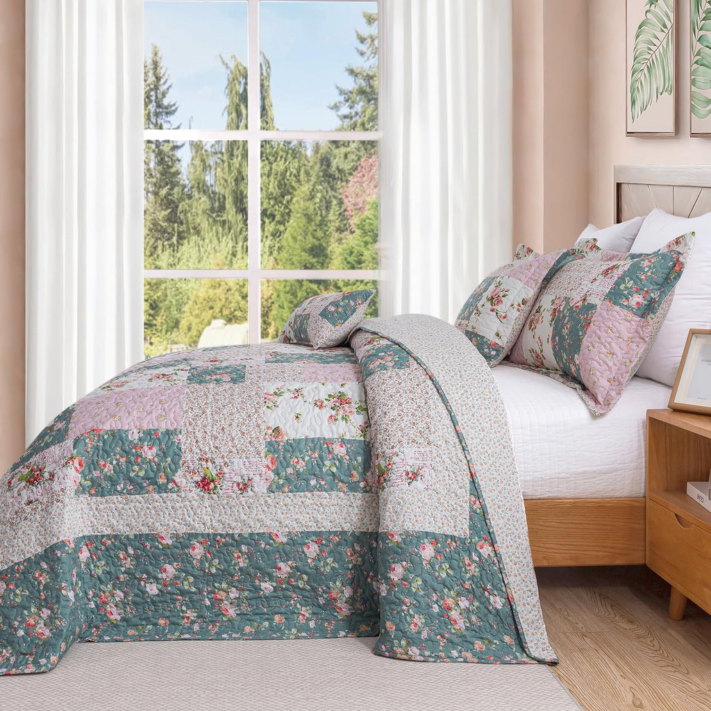French Style Queen Size Quilt Set for Farmhouse - Cotton Filling