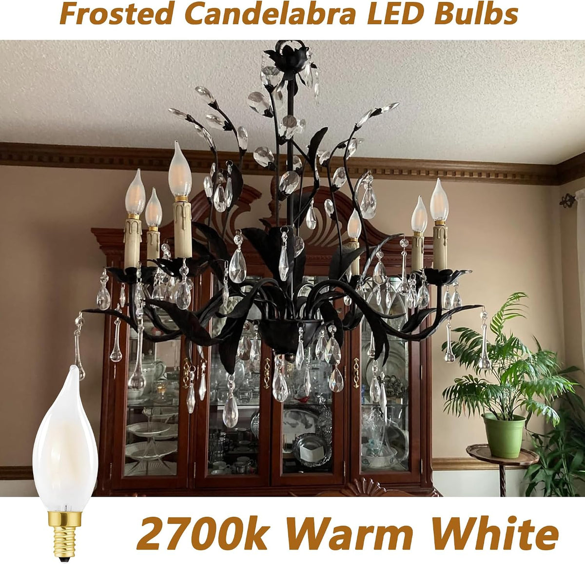 E12 Frosted LED Candelabra Candle Bulb 60W Dimmable 2700k Warm Bulb
