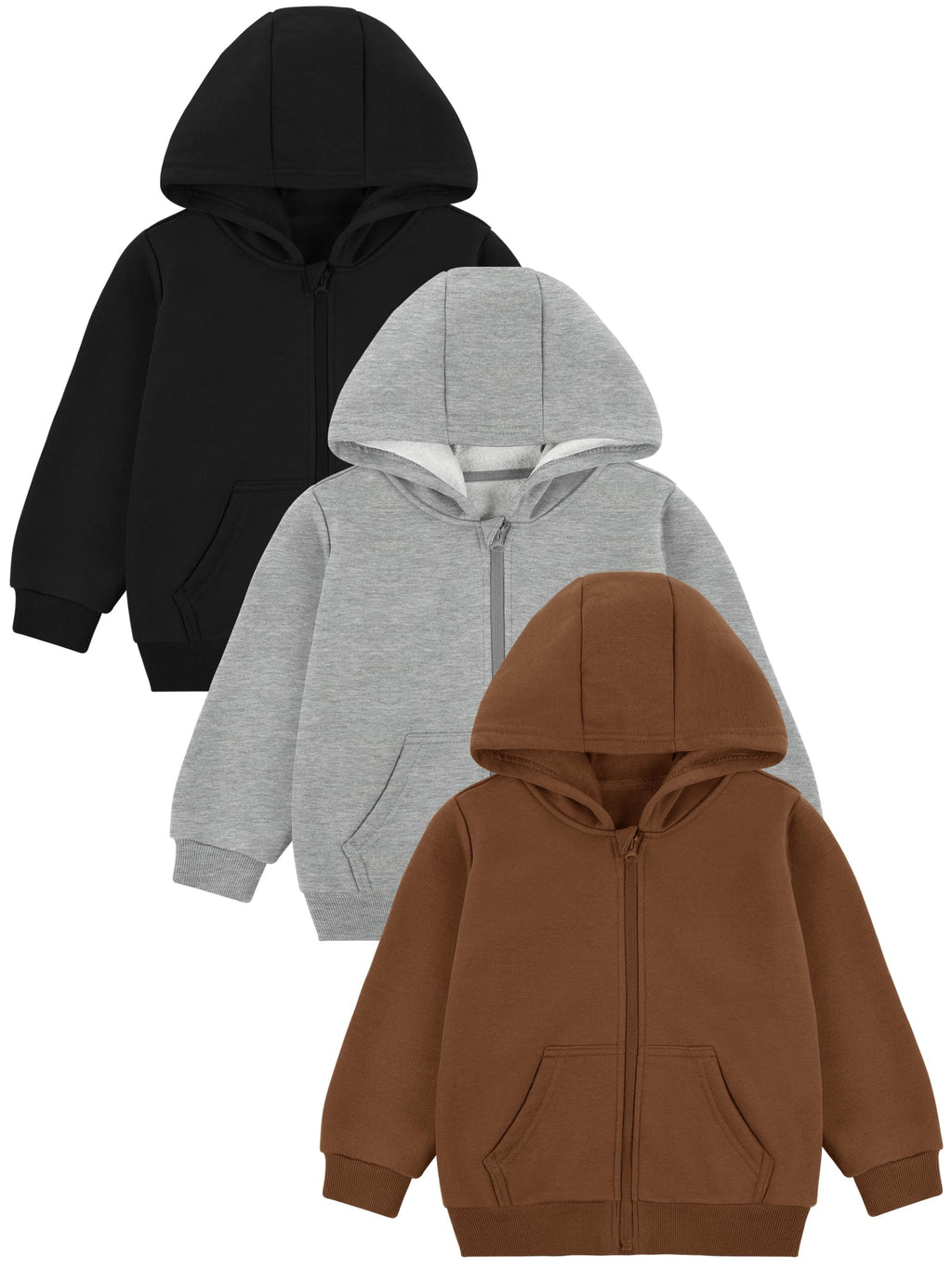 3 Pack Toddler Boys Full-Zip Fleece Hoodie Jackets