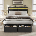 Full Size Bed Frame with Wood Headboard, 2 Storage Drawers & Shelf