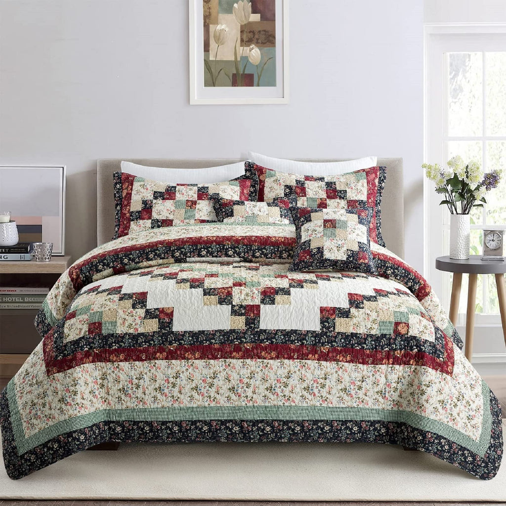Patchwork Quilt Bedding Set 100% Cotton Farmhouse Coverlet Bedspread Soft Lightweight Comforter with
