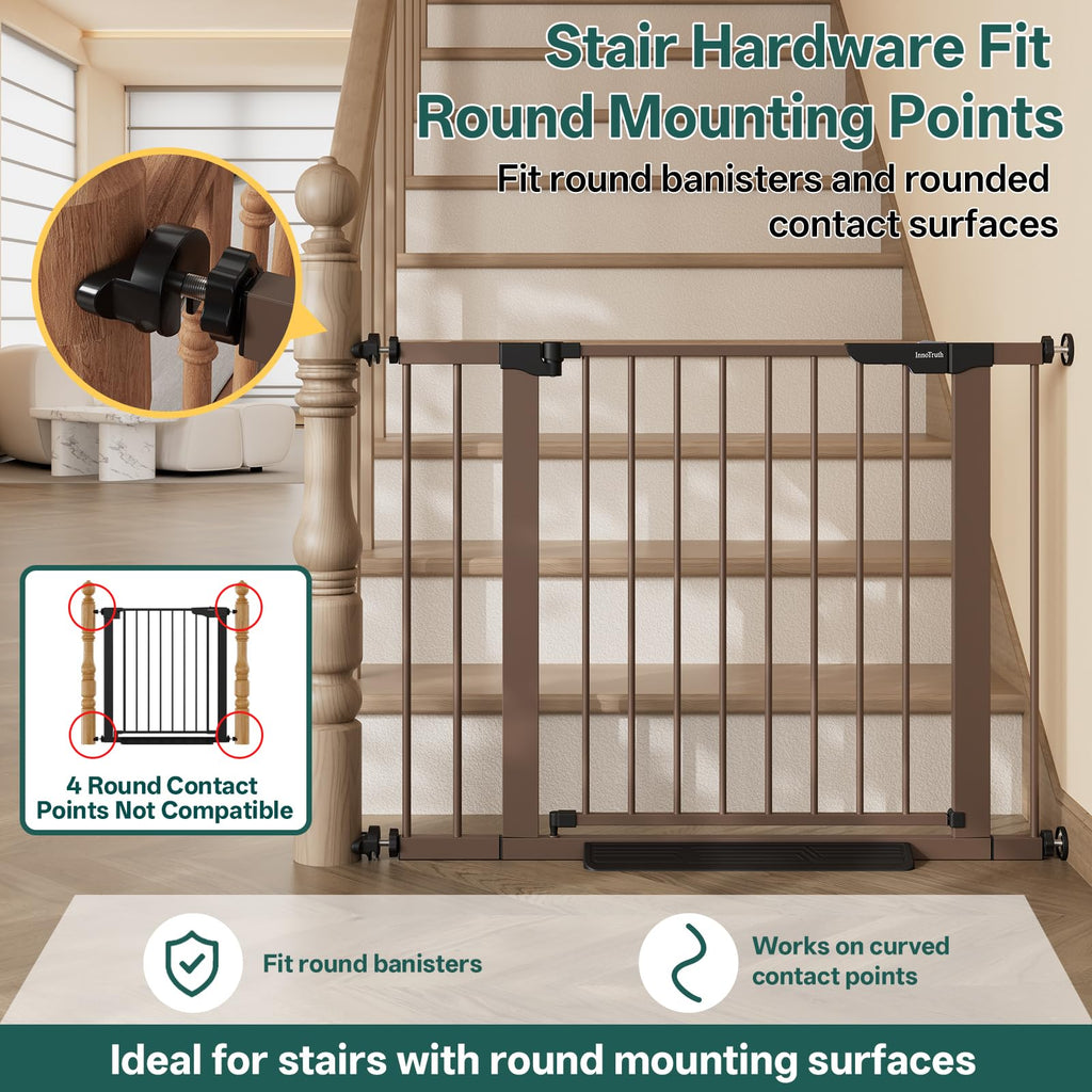 29.6-39.1 in Wide Baby Gate for Stairs and Doorways, Brown