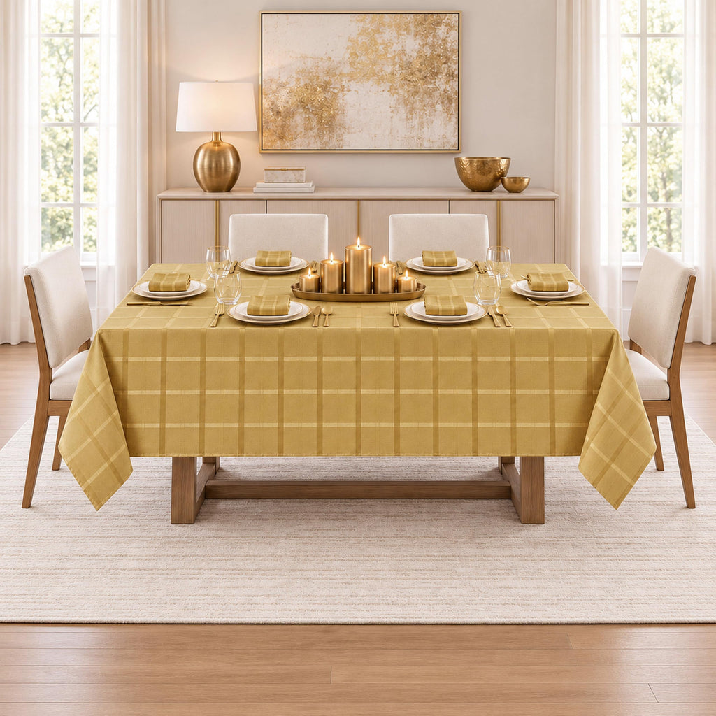 Holiday Elegance Plaid 60 x 120 Inch Rectangle Tablecloth, Gold