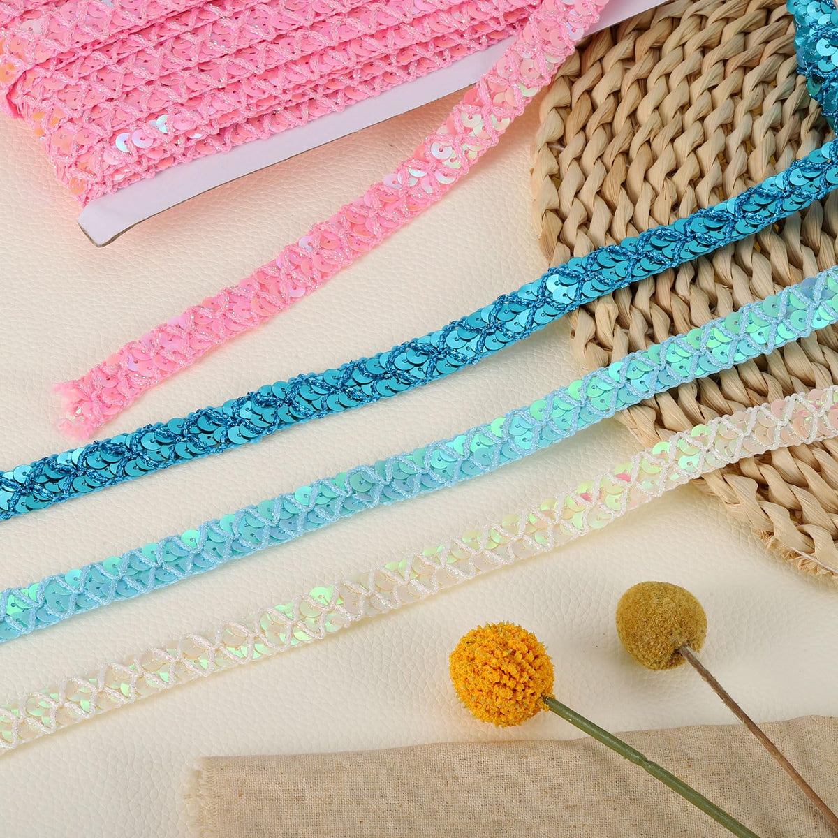 Sequins Trim Ribbon 0.6 Inch Sequin Gimp Braid Trim Beaded Lace Ribbon Paillette Fabric Flat Trims Strips - 14 Yards