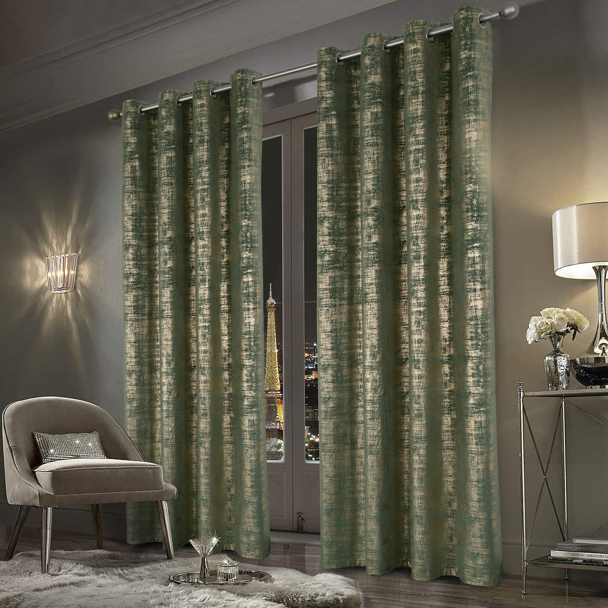 Sage Green Soft Velvet Curtains 95 Inch Length Luxury Bedroom Curtains Gold Foil Print Window Treatments Bedroom Set