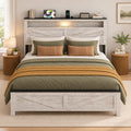 Farmhouse Bed Frame with LED Charging Headboard